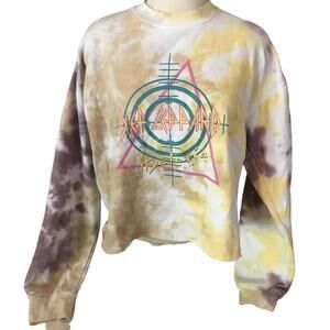 Def Leppard Tye Dye Cropped Sweatshirt by Goodie Two Sleeves Size Medium